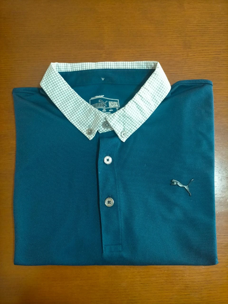 Puma Sports LifeStyle Men's Polo Shirt Navy Blue Gingham Collar Luxury Size L
